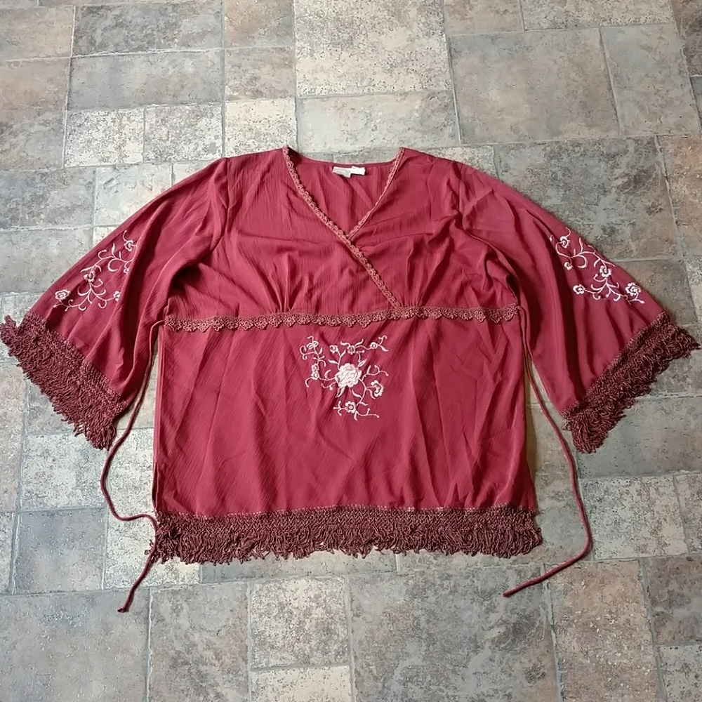 Roaman's fringe boho embroidered top size 22W
